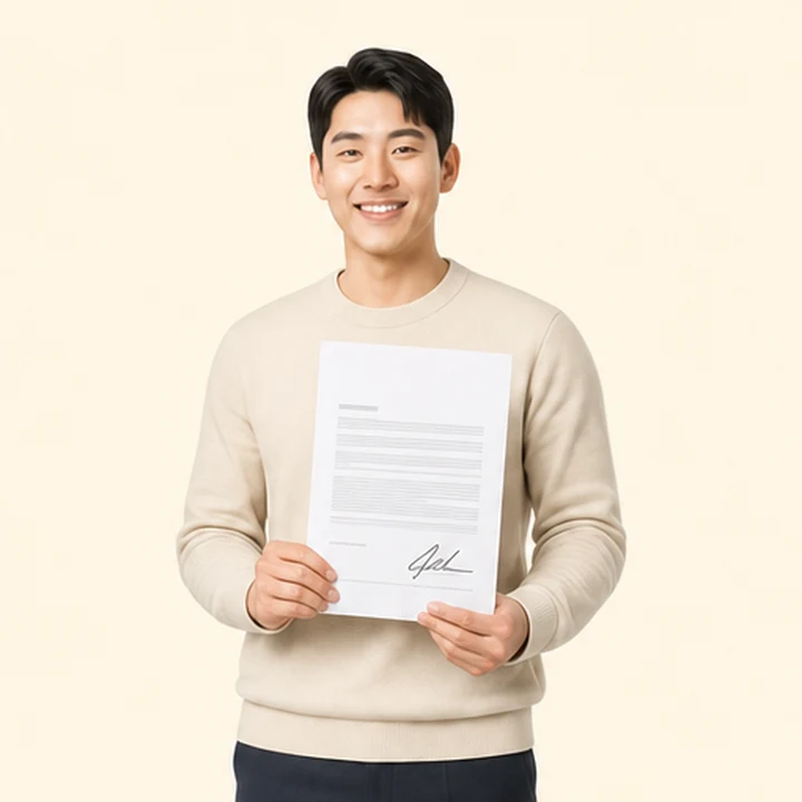 연체자 기아 셀토스 장기렌트카 서면 견적서를 들고 있는 고객